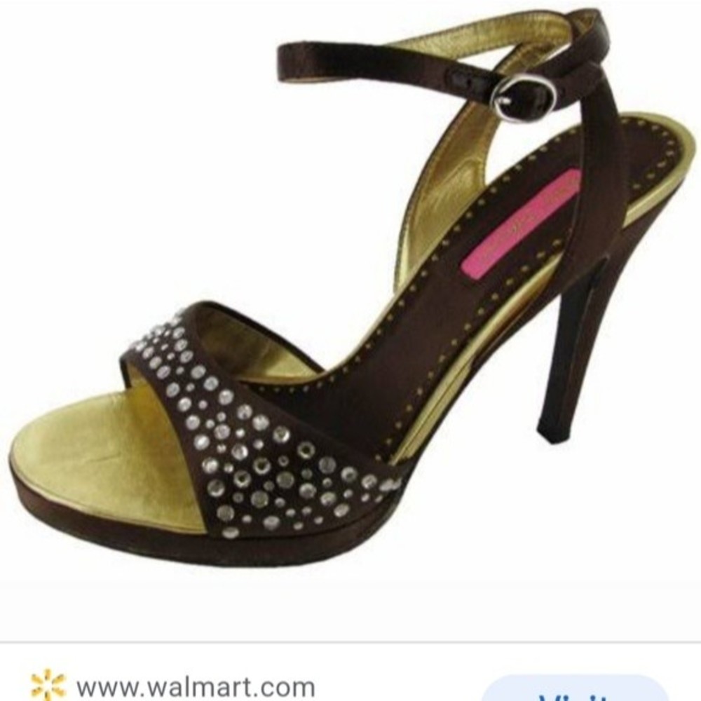 Betsy Johnson Cristie brown rhinestones open toe sandal heel shoe size 8M *